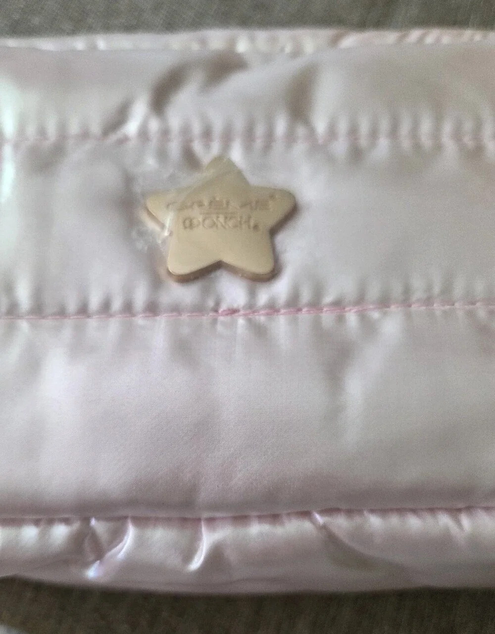 CHELSEA & BROOKE Pink Quilted Satin Cosmetic Pouch with Gold Star Accent